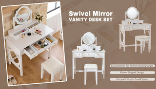 Sunvega Compact Makeup Vanity Table with Reversible Mirror and Stool for Small Spaces