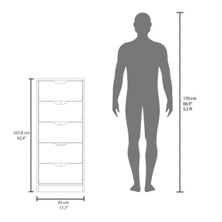 Sunvega White 5 Drawer Tall Dresser with Pull Out System Compact Size