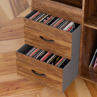 Sunvega Turntable Stand with Power Outlet Flip-Down Lid Storage for 300+ Vinyls