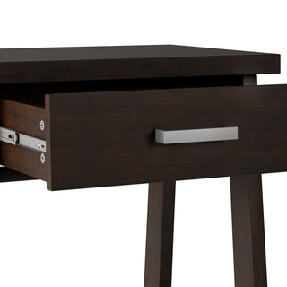 Sunvega Dark Chestnut Brown Solid Wood Industrial Style Sawhorse Side Table with Drawer