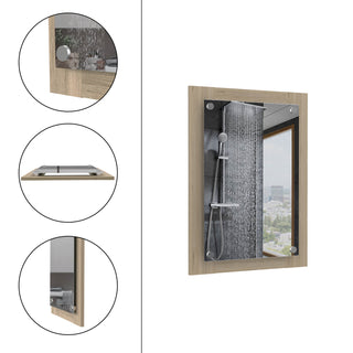 Sunvega Light Pine Bathroom Mirror with Sleek Modern Wood Frame Design