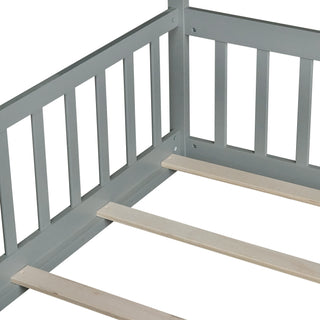 Sunvega Twin Tent Teepee Bed with Guardrails Slats and Door in Grey