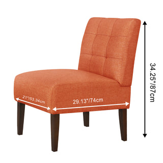 Sunvega Orange Modern Accent Chair with Tufted Upholstery and Wood Legs for Living Room