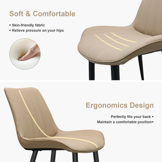 Sunvega Brown PU Leather Dining Chairs with Metal Legs and Wave Pattern Upholstery
