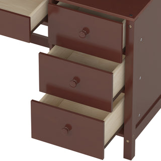 Sunvega Vintage 40 Inch Executive Desk and Upholstered Chair Set with Bookshelf