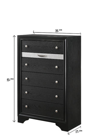 Sunvega Modern Glam Five Drawer Chest with Jewelry Tray Black Finish