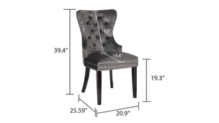 Sunvega Dark Gray Velvet Upholstered Dining Chairs with Tufted Back and Wood Legs