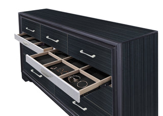 Sunvega Naima Black Finish Dresser with Jewelry Drawer and Silver Drawer Pulls