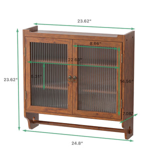 Sunvega Vintage Double Door Wall Cabinet with Three Removable Storage Shelves and Towel Rack