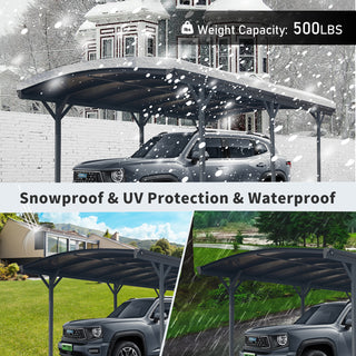 Sunvega 10x19 FT Arched Aluminum Carport with Polycarbonate Roof and Waterproof Design