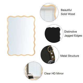 Sunvega Farmhouse Art Deco Wavy Wood Mirror Frame Wall Decor for Bathroom