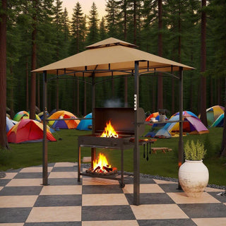 Sunvega Double Roof Grill Gazebo with Weather Resistant Canopy and Storage Shelves