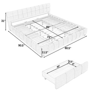 Sunvega California King Size Upholstered Bed with Storage Drawers and Soft Chenille Fabric Headboard
