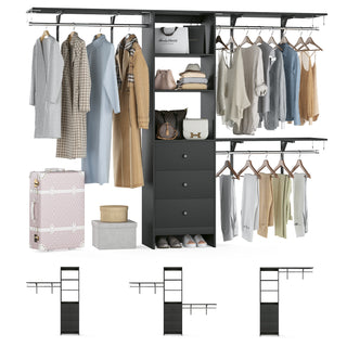 Sunvega High Capacity Wardrobe Rack with 3 Drawers, Shelves & Expandable Hanger Rods
