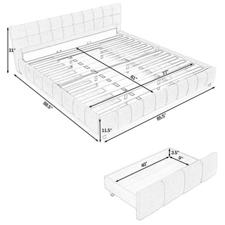 Sunvega Modern King Size Upholstered Bed with Storage Drawers and Soft Chenille Fabric