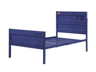 Sunvega Cargo Blue Finish Twin Bed with Metal Frame and Recessed Panels
