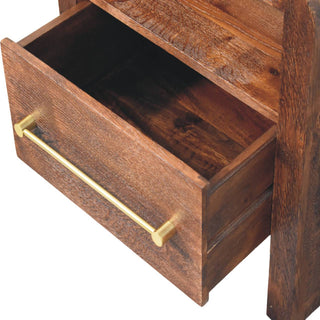 Sunvega Solid Oak Bedside Table with Brass Handle and Open Shelf