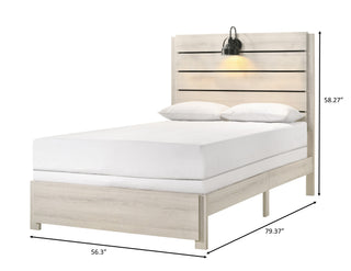 Sunvega Traditional Rustic Style Weathered Cream White Full Size Platform Bed with Lamps