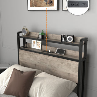 Sunvega Twin Bed Frame with LED Headboard Charging Station Storage and No Box Spring