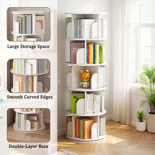 Sunvega 360° Rotating Bookshelf with Wheels and Drawer for Space-Saving Storage
