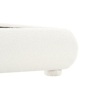 Sunvega Cream Upholstered Bed with Curved Headboard and Granular Fabric