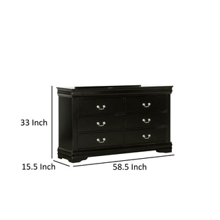 Sunvega Black Solid Wood Dresser with Six Drawers and Nickel Metal Handles