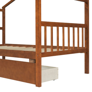 Sunvega Twin Size Wooden House Bed with Drawers and Headboard for Kids Room
