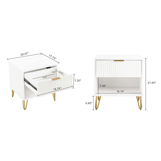 Sunvega Modern Glam Nightstand with Gold Metal Legs and Textured Drawer