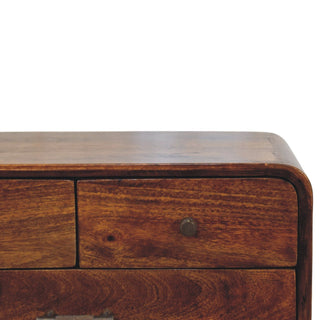 Sunvega Handcrafted Solid Mango Wood Chestnut 3-Drawer Nightstand with Brass Knobs
