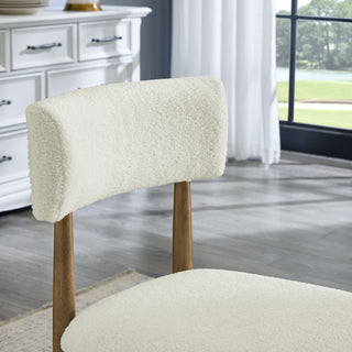 Sunvega Set of 2 Walnut Oak Dining Chairs with Beige Sherpa Fabric and Open Back