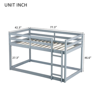 Sunvega Twin over Twin Floor Bunk Bed with Ladder and Strengthened Slats in Espresso