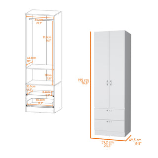 Sunvega Tall Mayer Wardrobe with Two Doors and Two Drawers in Melamine