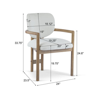 Sunvega Upholstered Arm Chairs Set of 2 with White Fabric Seating and Rubber Wood Frame