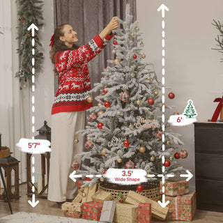 Sunvega Pencil Artificial Xmas Tree with Faux Snow Flocked Full Branch Tips Flame-retardant