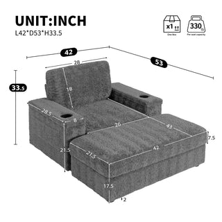 Sunvega Faux Rabbit Fur Sofa Bed with Storage Ottoman Cup Holders and Armrests