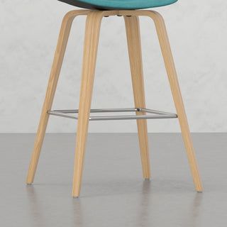 Sunvega Mid-Century Modern Bentwood Bar Stools with Aqua Blue Fabric and Chrome Footrest