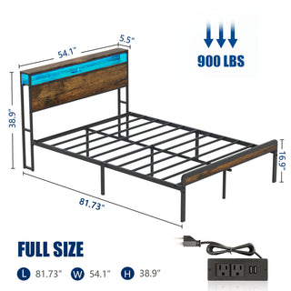 Sunvega Full Size Metal Bed Frame with Headboard and Footboard LED Lighting Black Mattress Foundation