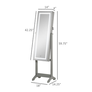 Sunvega Freestanding Lockable Jewelry Cabinet with LED Light and Full-Length Mirror