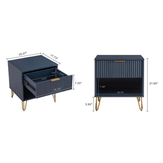 Sunvega Modern Glam Nightstand with Gold Metal Legs and Textured Drawer