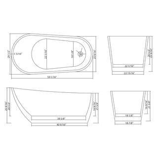 Sunvega 59 Inch Acrylic Freestanding Soaking Tub with Gold Overflow Drain