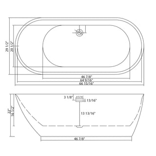 Sunvega 59 Inch Acrylic Freestanding Soaking Tub with Gold Overflow Drain