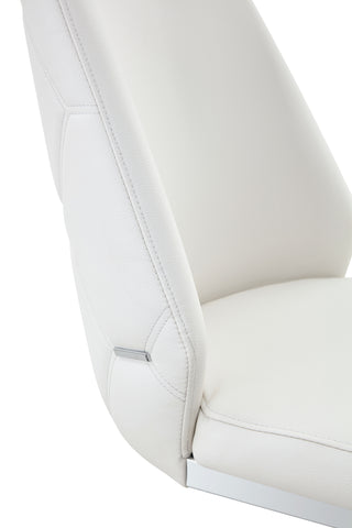Sunvega White Faux Leather Dining Chairs Set of 2 with Gold Mesh Texture and Chrome Handle
