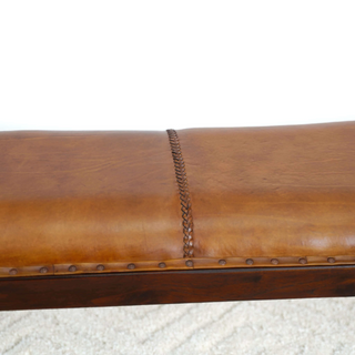Sunvega Mid Century Modern Tan Leather Upholstered Bench with Solid Wood Frame