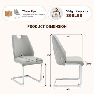 Sunvega White Faux Leather Dining Chairs Set of 2 with Gold Mesh Texture and Chrome Handle