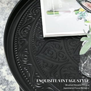 Sunvega 24 Inch Round Coffee Table with Hammered Tray Top and Metal Frame for Living Room