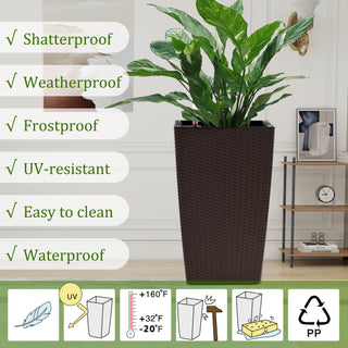 Sunvega Modern Faux Rattan Square Planter with Automatic Watering System for Home and Garden