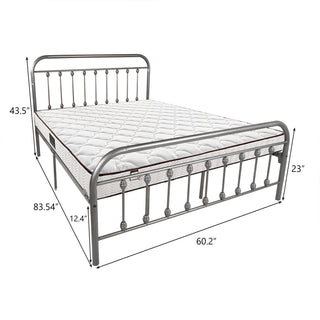 Sunvega Victorian Style Queen Size Metal Platform Bed Frame with Headboard and Under Bed Storage