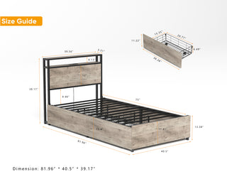 Sunvega Queen Bed Frame with Storage Headboard Charging Station and Smart LED Lights