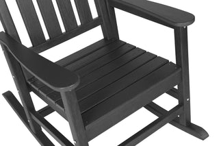 Sunvega All Weather-resistant Black Rocking Chair Set with Wood-Texture and Side Table