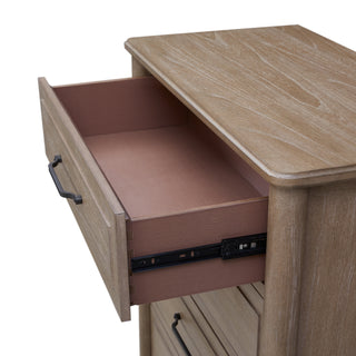 Sunvega Small Transitional Breakfront Dresser with Mindi Veneer and Sand Finish